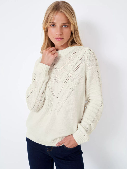 Crew Clothing Zip Through Knitted Cardigan, Cream at John Lewis