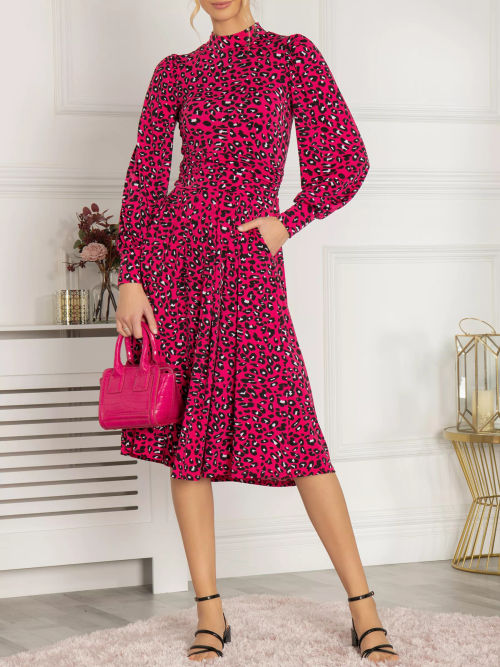 Jolie Moi Vivian Long Sleeve Dress, Pink Animal – Jolie Moi Retail