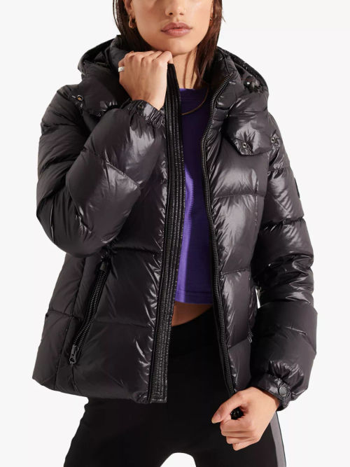 Superdry Hooded Microfibre Sports Puffer Jacket, Black at John Lewis &  Partners