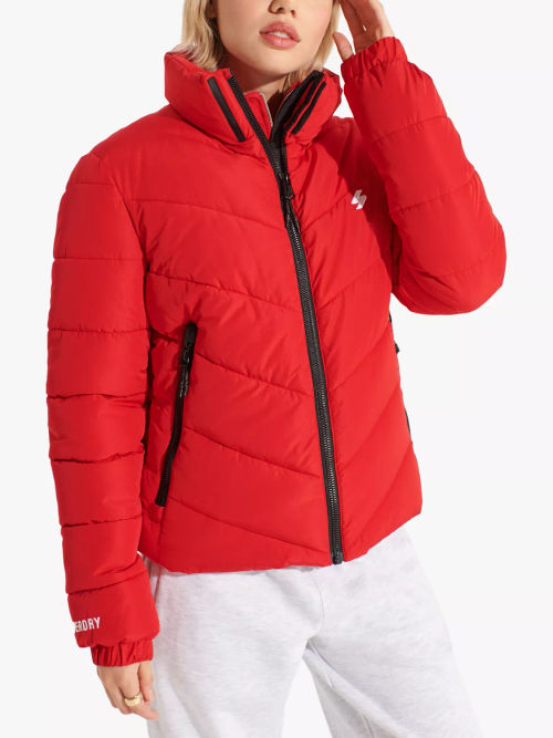 Superdry Hooded Microfibre Sports Puffer Jacket, Black at John Lewis &  Partners