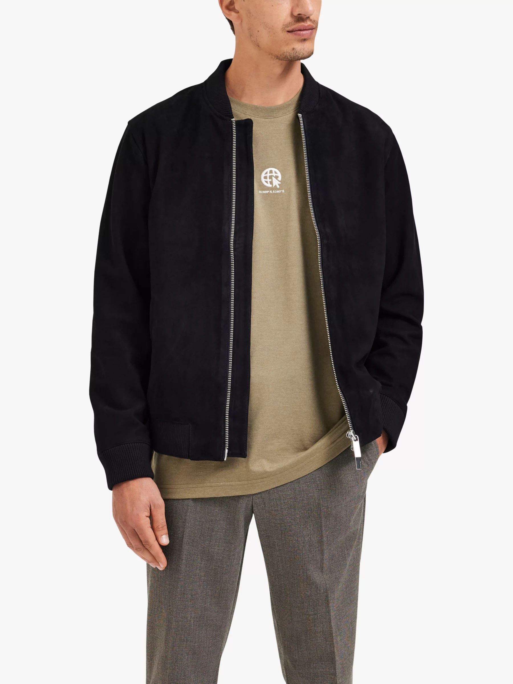 SELECTED HOMME Suede Bomber Jacket, Demitasse | £220.00 | Buchanan