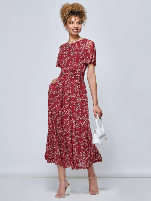 Julita Floral Mesh Midi Dress, Berry – Jolie Moi Retail