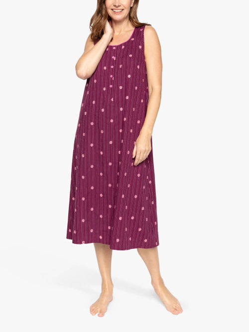 Nora Rose by Cyberjammies Sara Stab Stitch Embroidered Long Nightdress, Magenta Mix