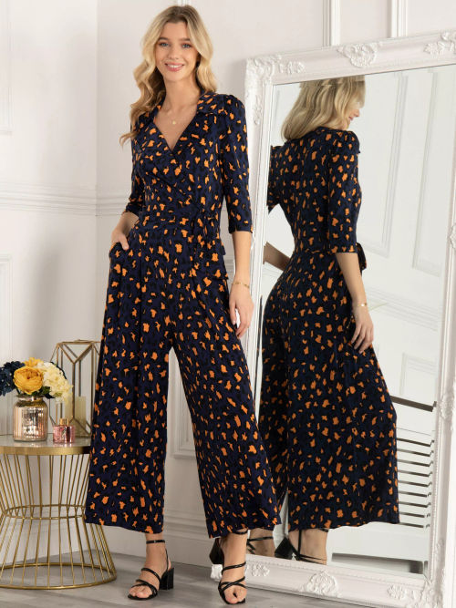 Jolie Moi Saphira Jersey Jumpsuit, Royal Polka