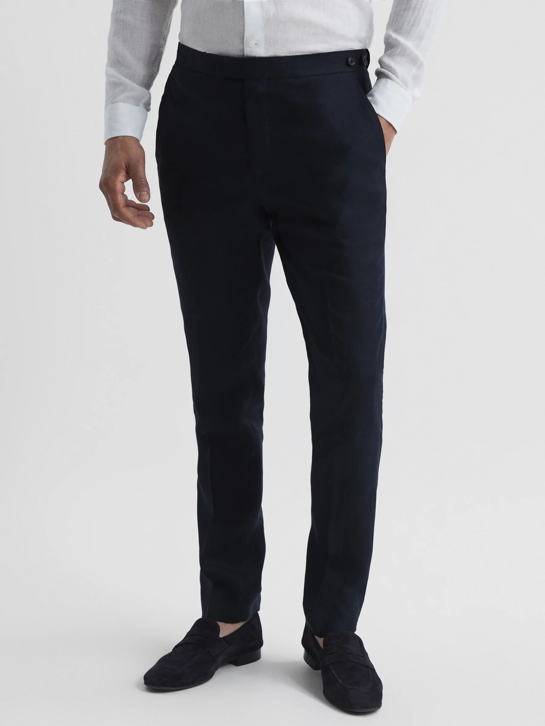 Reiss Deal Wool Blend Jacquard Suit Trousers, Navy at John Lewis & Partners