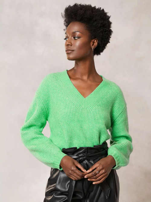 Mint Velvet V-Neck Chunky Jumper, Green, Compare