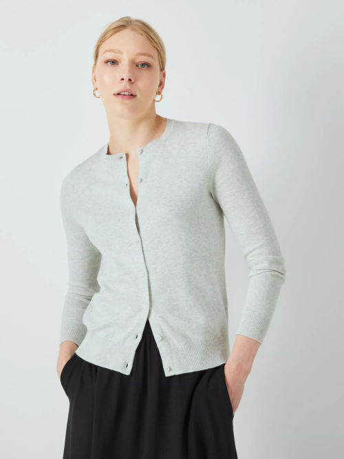 John Lewis Cashmere Crew Neck Cardigan, Grey at John Lewis & Partners