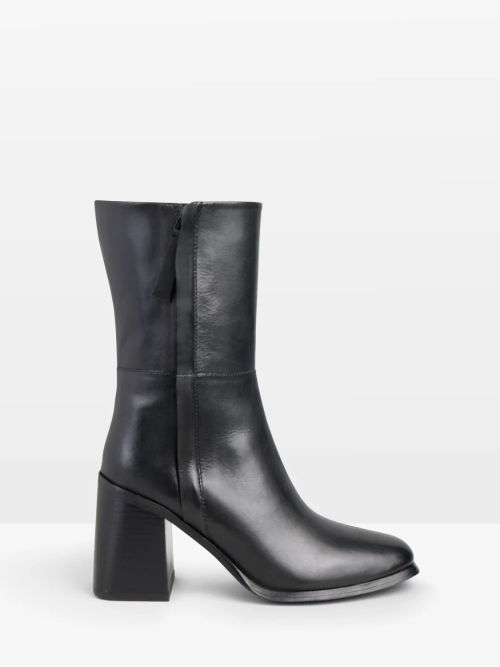 HUSH Finch Leather Chunky Heel Calf Boots, Black