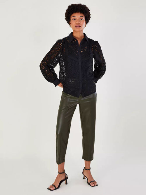 Monsoon Farah Floral Embroidered Blouse, Black at John Lewis & Partners