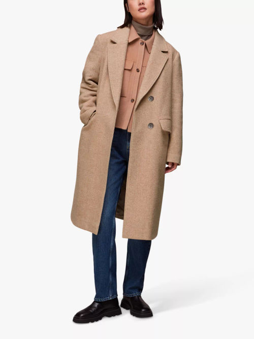Oatmeal Relaxed Cropped Wool Coat, WHISTLES