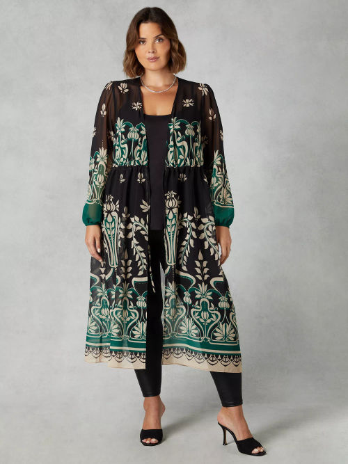 Curve Abstract Print Chiffon Kimono