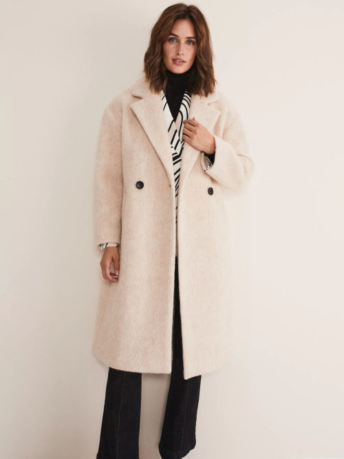 Mint Velvet Textured Wool Blend Long Coat, Grey at John Lewis & Partners