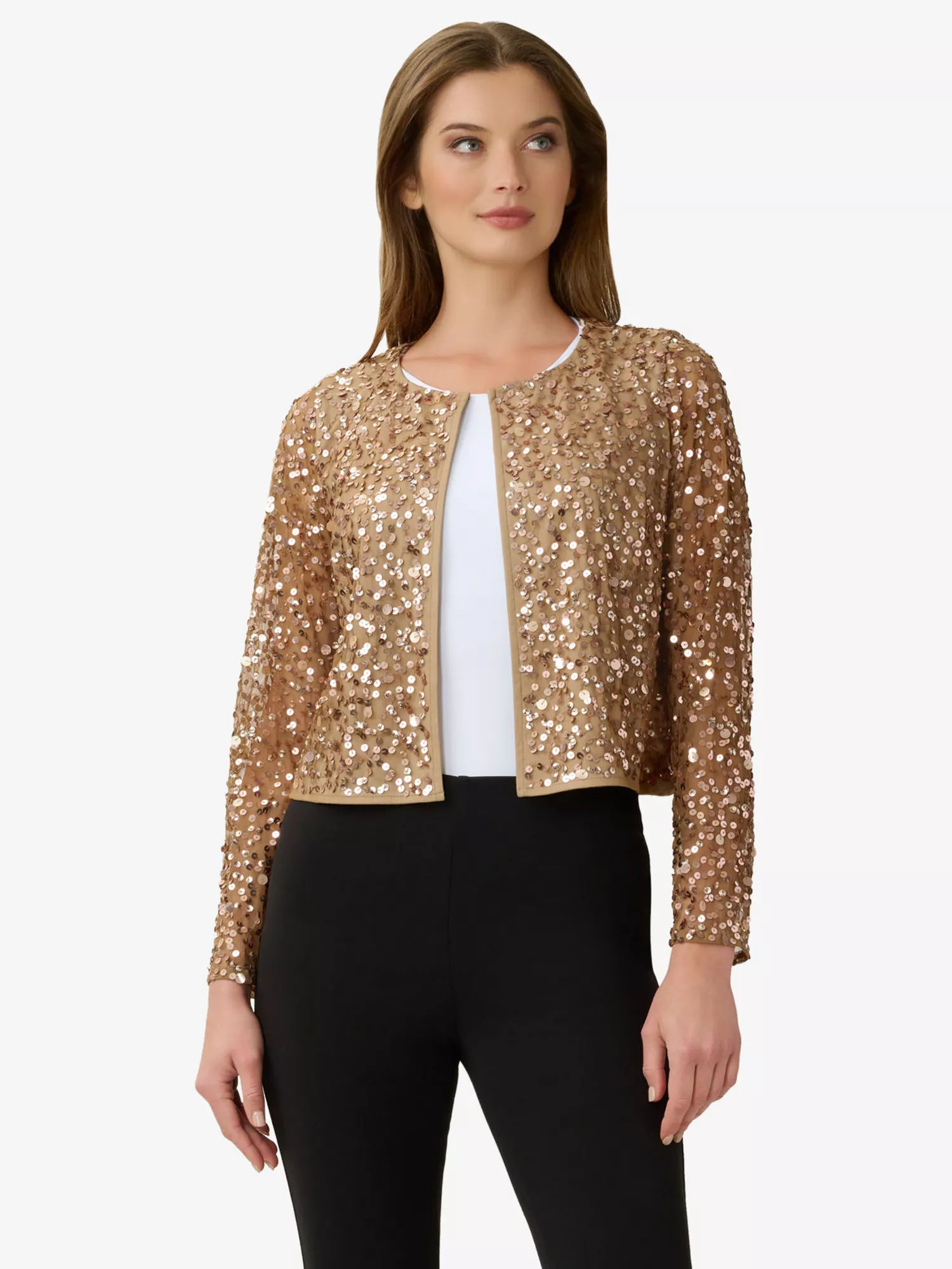 Adrianna Papell Sequin Mesh Jacket Antique Copper 149.00