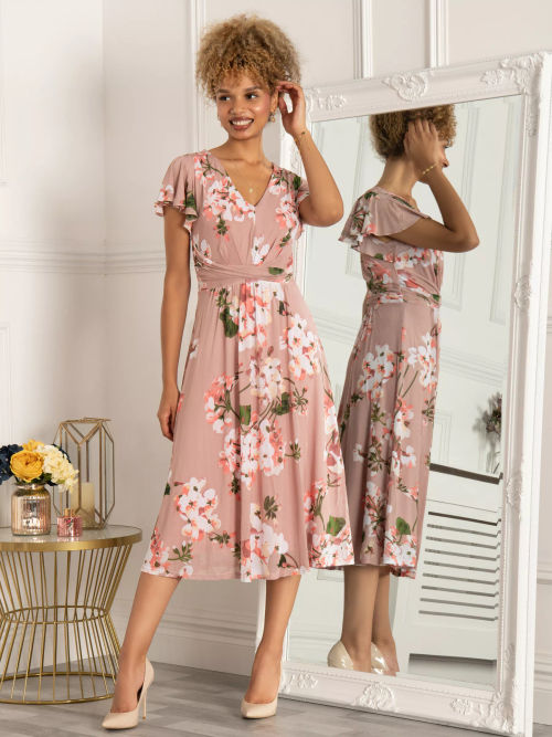Paula Bardot Neck Mesh Dress, Dusty Pink – Jolie Moi Retail