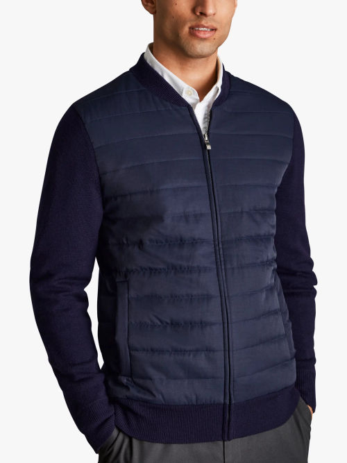 Crew Clothing Wallace Hybrid Zip Through Jacket, Navy at John