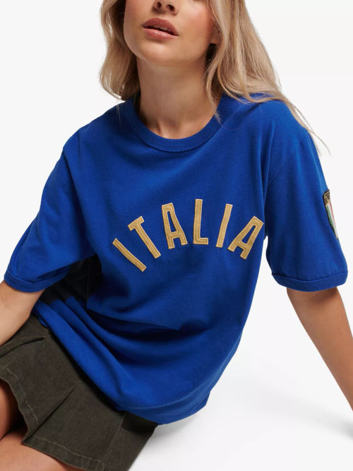 Superdry Ringspun Football Italy T-Shirt, Regal Blue