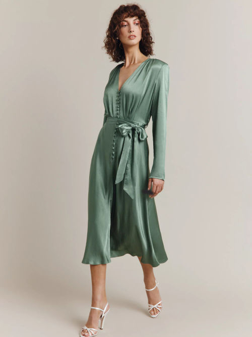 Ghost Meryl Satin Button Dress