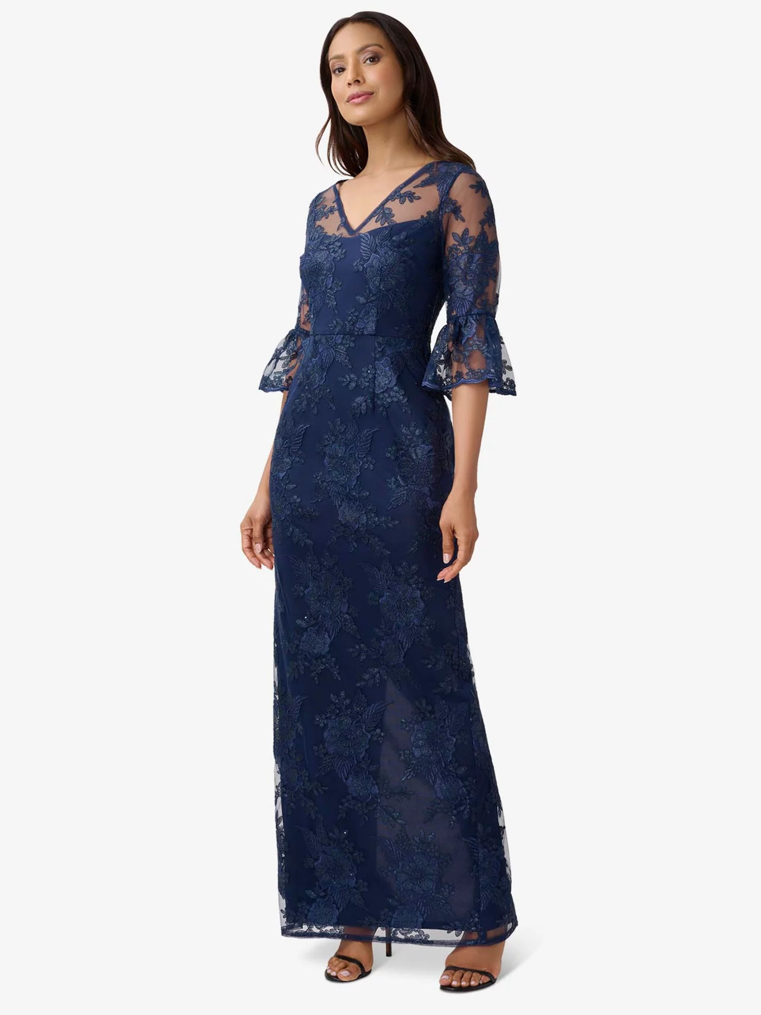 Adrianna Papell Sequin Embroidered Maxi Dress Navy 259.00