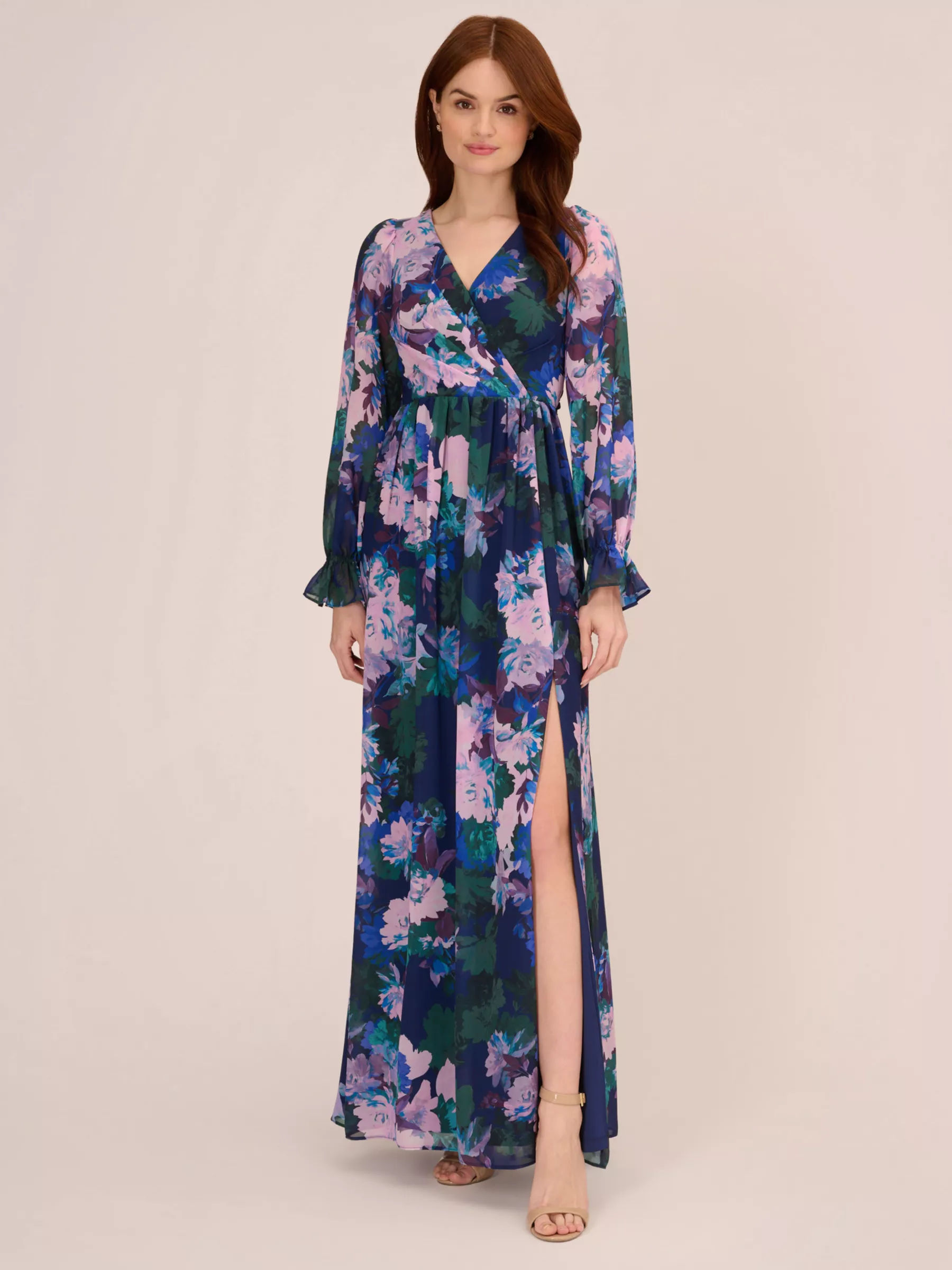 Adrianna Papell Floral Chiffon Maxi Dress Navy Multi 259.00