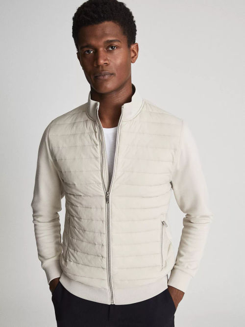 REISS Trainer Long Sleeve Quilted Hybrid Zip Through Jacket