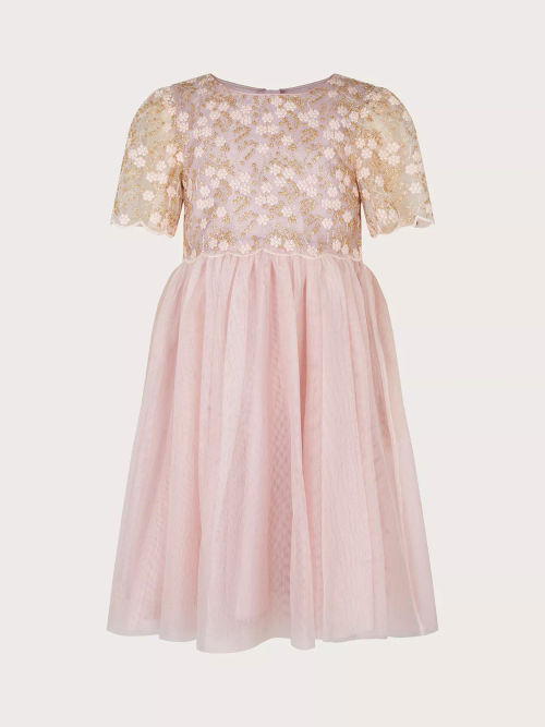 Monsoon Kids' Lace Ruffle Dress, Pink at John Lewis & Partners