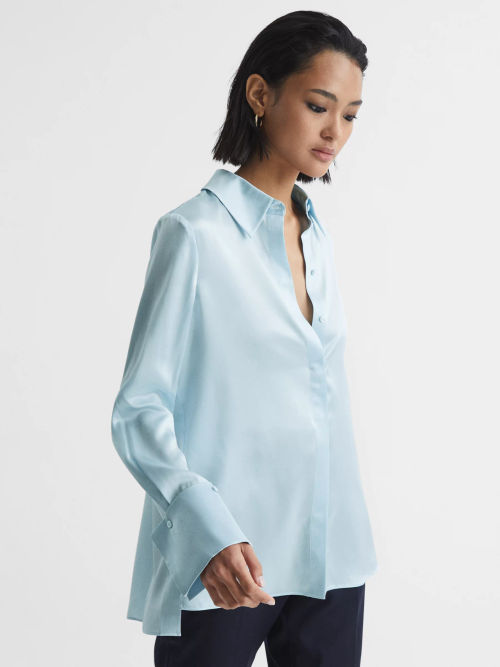 Reiss Hailey Silk Shirt, Black at John Lewis & Partners