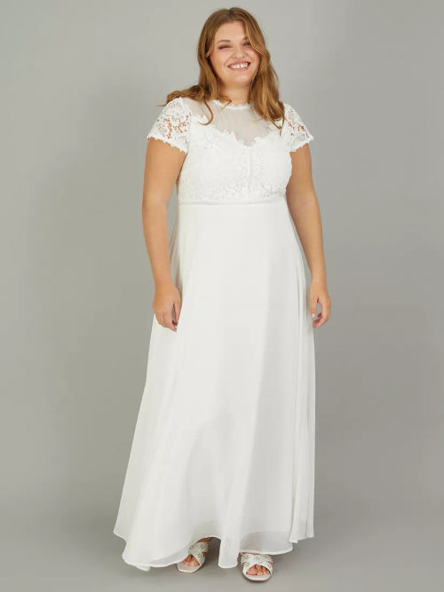 Monsoon Meghan Geo Lace Maxi Wedding Dress, Ivory, 6