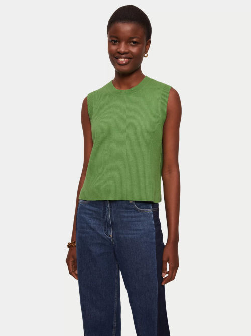 Jigsaw Cotton Blend Crew Neck Tank Top, Green at John Lewis & Partners