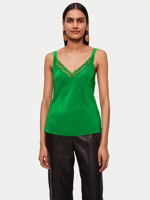 Jigsaw Lace Trim Modal Vest, Black at John Lewis & Partners