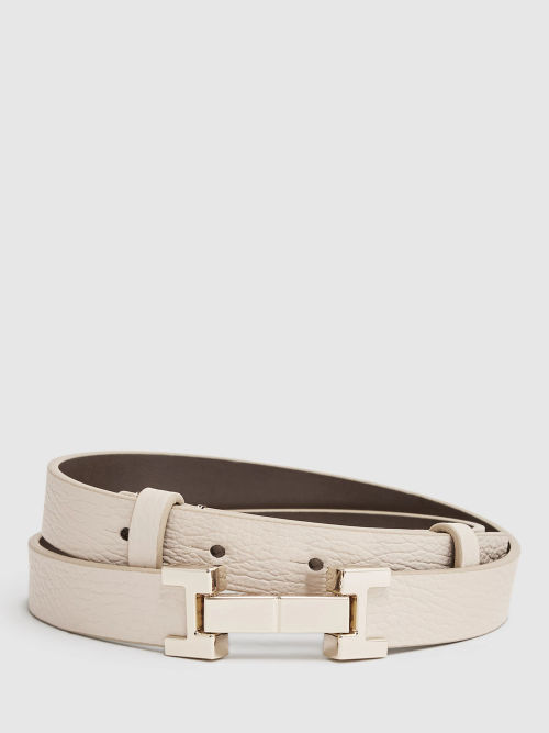 Reiss Bailey Skinny Leather Belt, Black at John Lewis & Partners