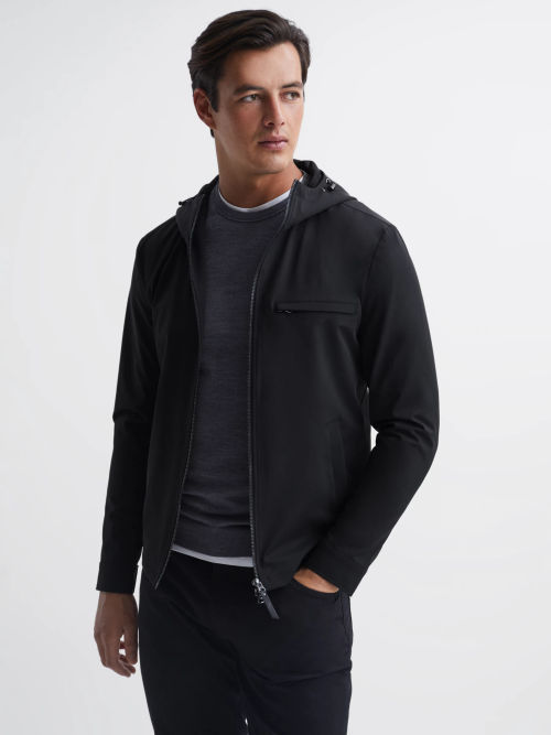 Reiss Grey Trainer Hybrid Zip Through Quilted Jumper