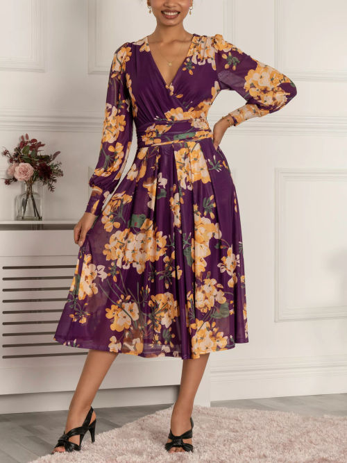 Jolie Moi Maaike Floral Print Long Sleeve Midi Dress