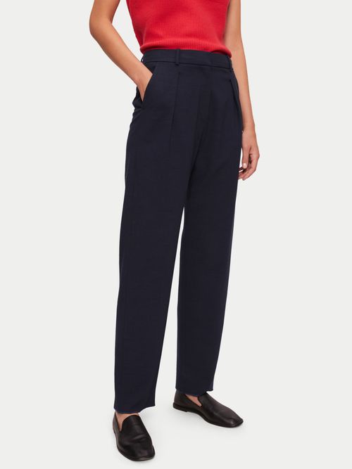 Pleat-Front Tapered Trousers - Navy