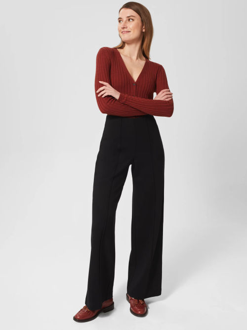 Whistles Ponte Kick Wide Leg Trousers, Black, Compare