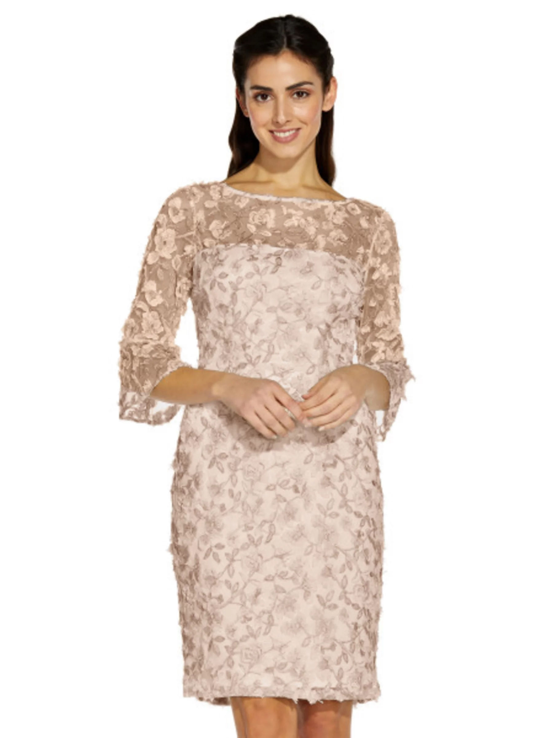 Adrianna Papell Metallic Embroidery Sheath Dress Blush 179.00