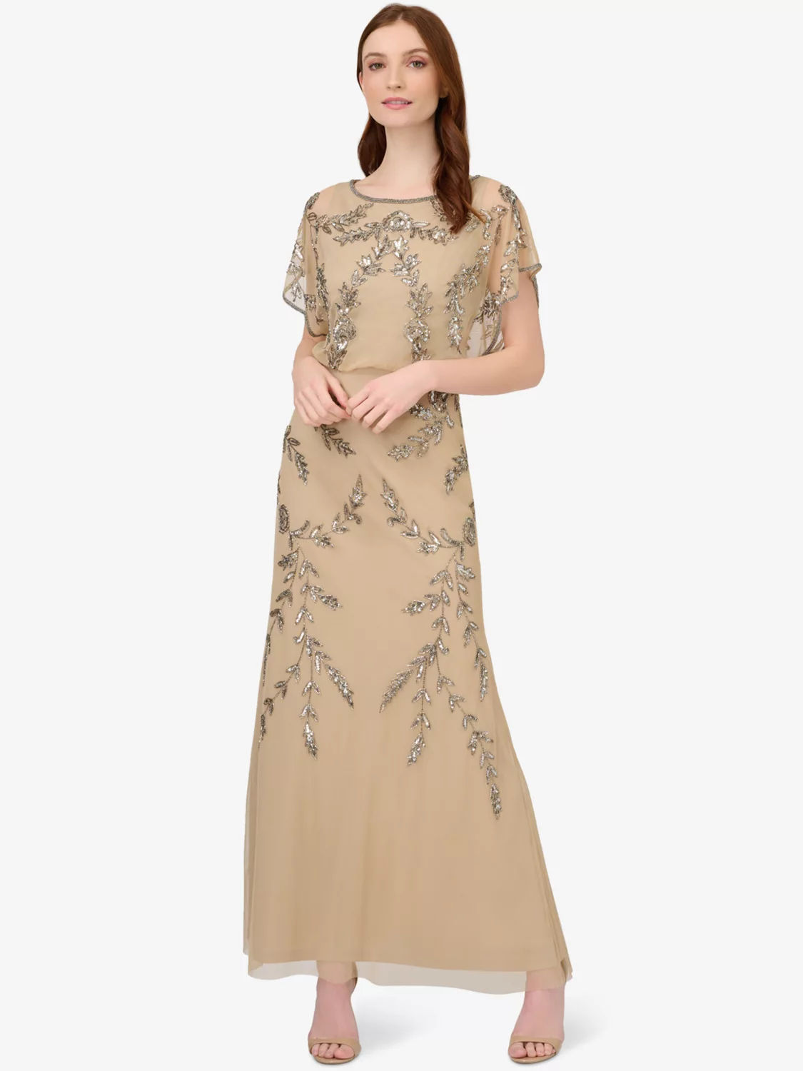 Adrianna Papell Studio Beaded Flutter Blouson Gown Nude Compare