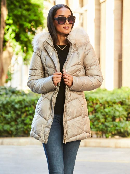 Padded Hooded Faux Fur Trim Puffer Jacket, SOSANDAR