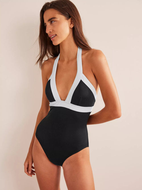 Arezzo V-neck Panel Swimsuit - Black Texture