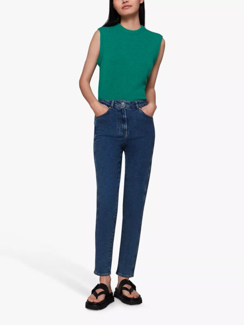 Whistles Organic Cotton Drawstring Jeans, Mid Blue at John Lewis & Partners