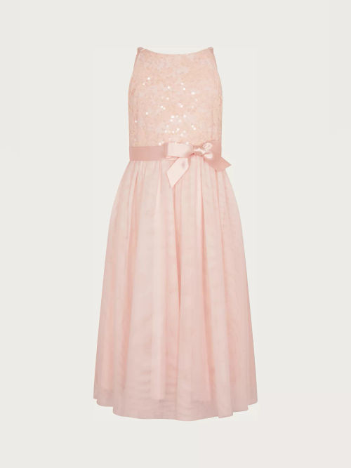 Monsoon Kids' Lace Ruffle Dress, Pink at John Lewis & Partners