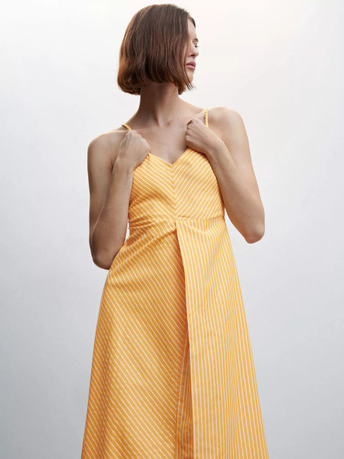 Mango Twister Fine Rib Knit Midi Dress, Bright Yellow, 4