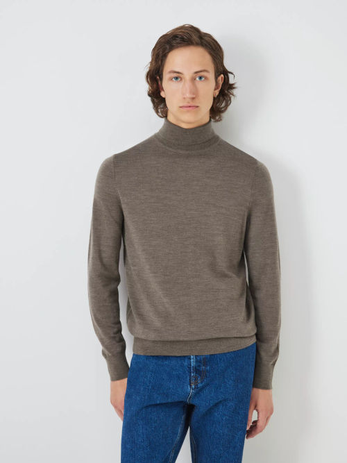 John Lewis Extra Fine Merino Wool Roll Neck Jumper, Navy at John