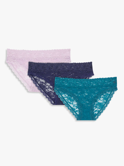 John Lewis ANYDAY Microfibre Lace Bikini Knickers, Pack of 3