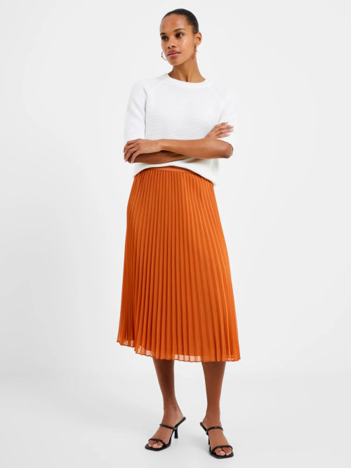 Ella Official UK Solid Green Pleated Midi Skirt