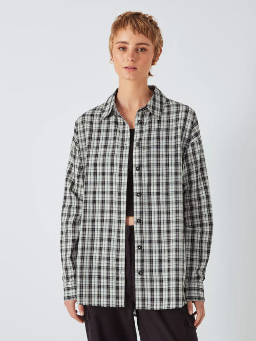 John Lewis ANYDAY Blouson Sleeve Check Shirt Dress, Black/Multi at