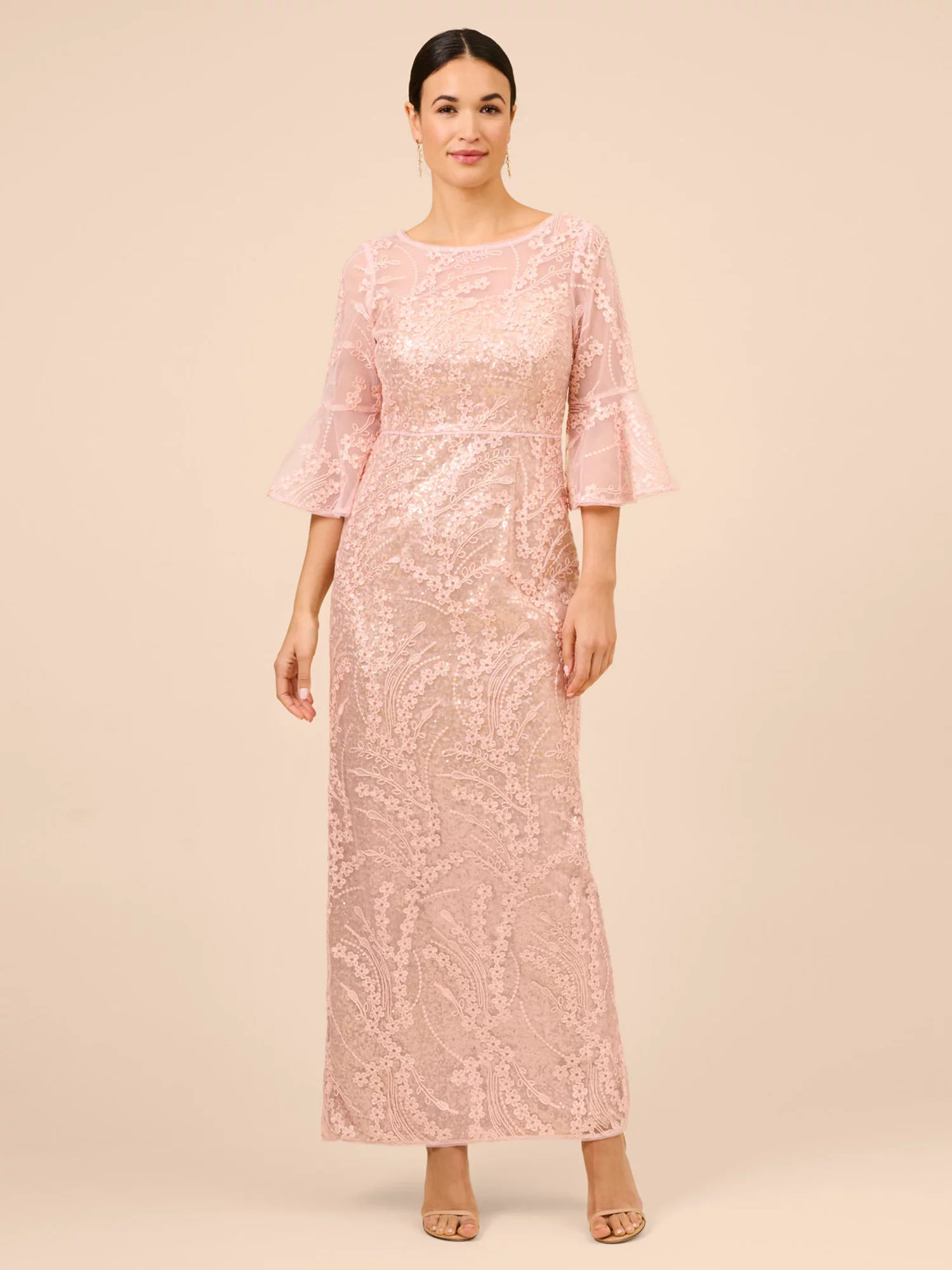 Adrianna Papell Sequin Embroidered Maxi Dress Blush Pearl