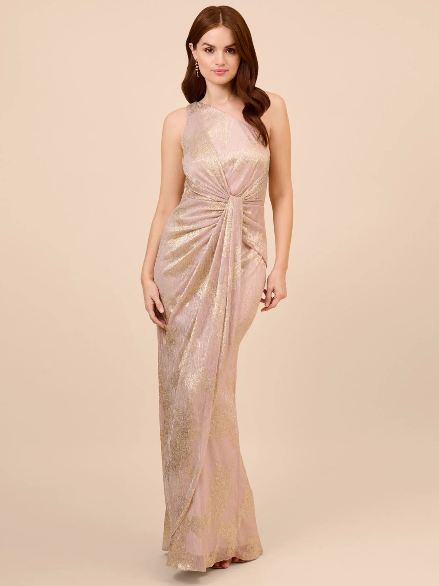 Adrianna Papell Metallic One Shoulder Dress Blush Gold 249.00