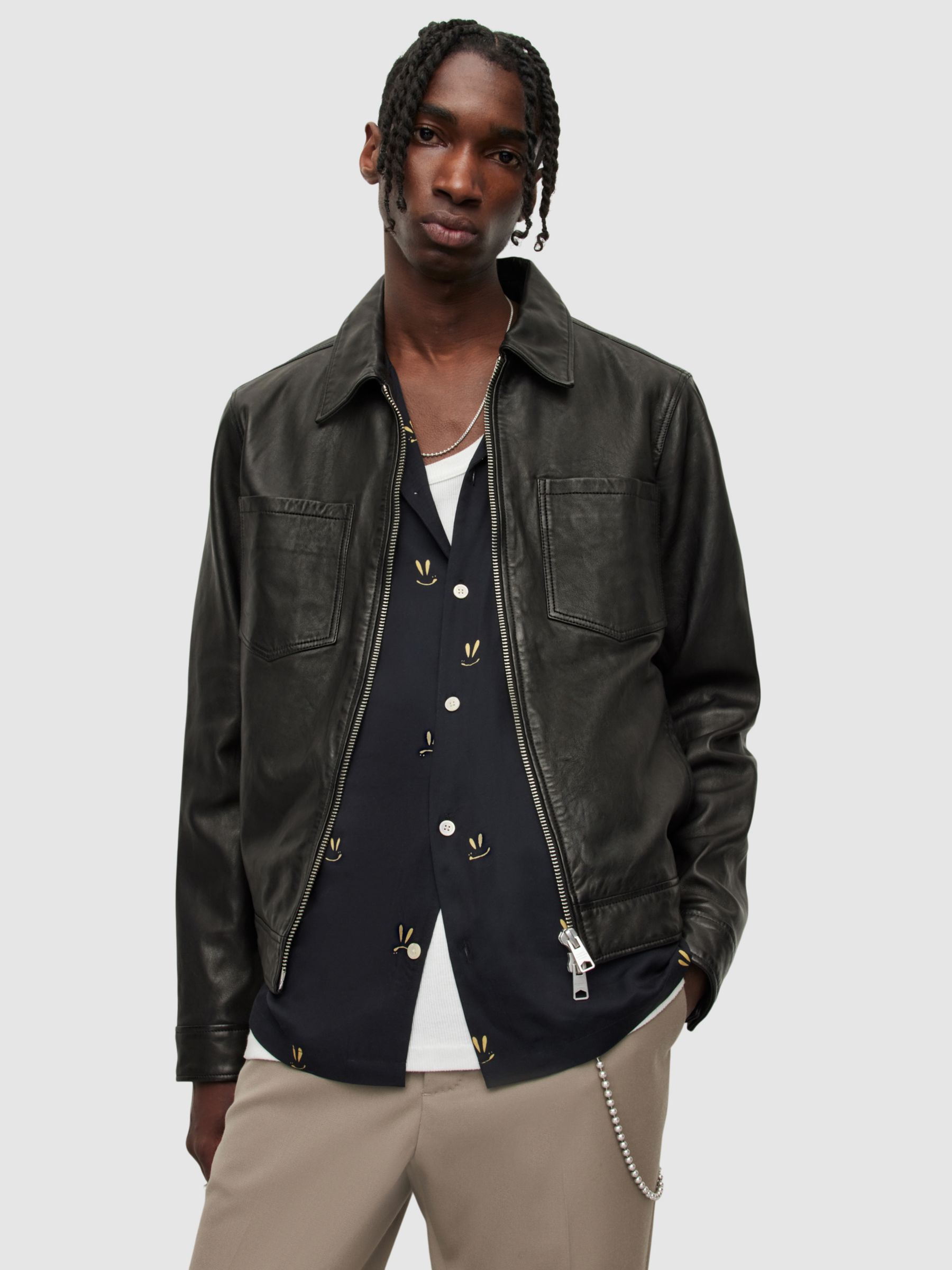 AllSaints Lark Leather Jacket, Black | Compare | Brent Cross