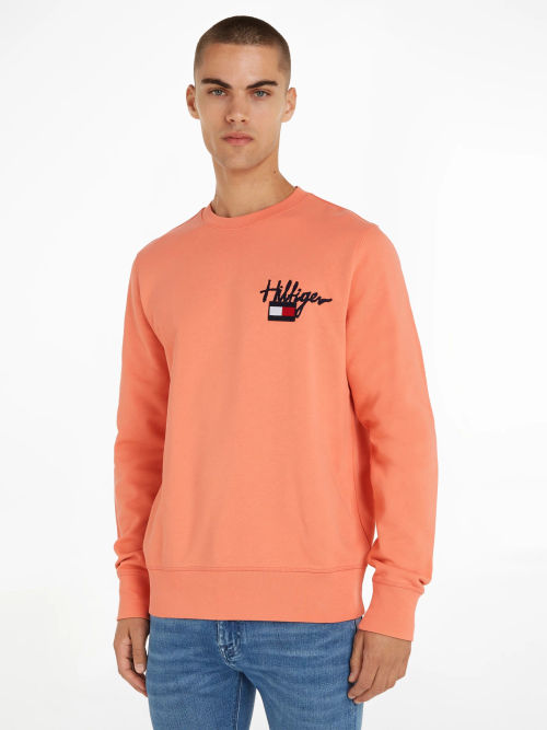 Tommy Hilfiger Cotton Graphic Crew Neck Jumper, Peach Dusk, £120.00