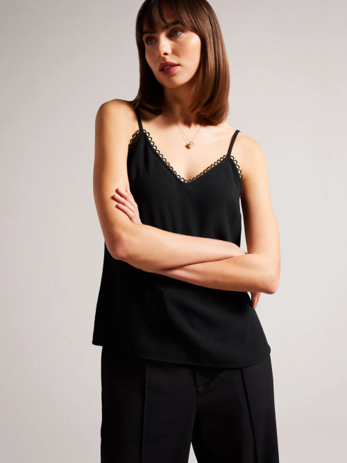 HUSH Estella Lace Trim Camisole, Black at John Lewis & Partners